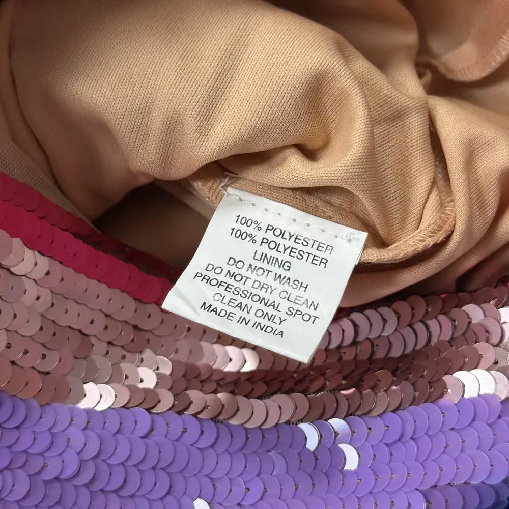 Mac Duggal Rainbow Sequin Long Sleeve Mini Dress, Size 0 - Picture 6 of 10